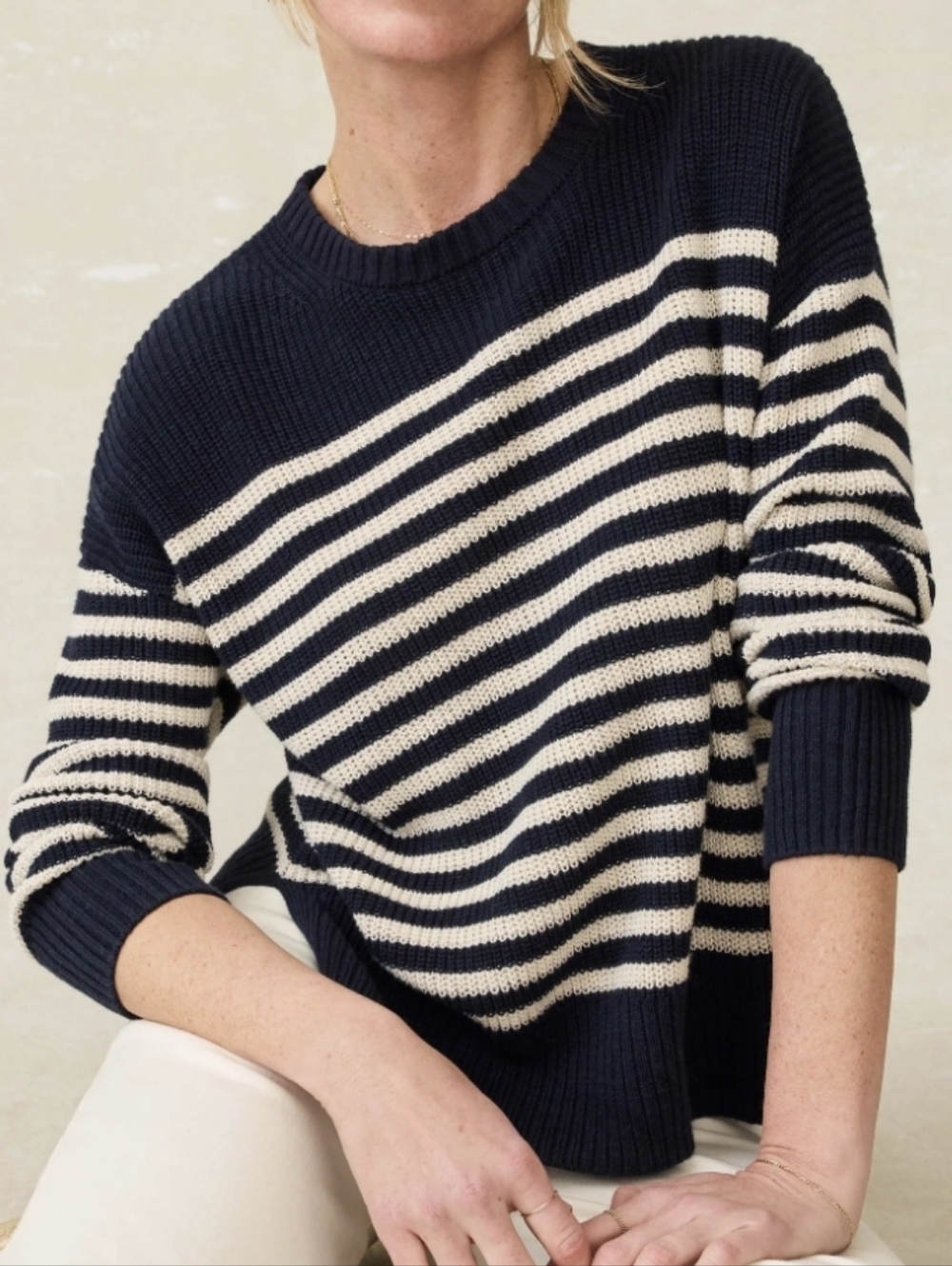 Faherty-Miramar Linen Crewneck Lighthouse Point-Size XL